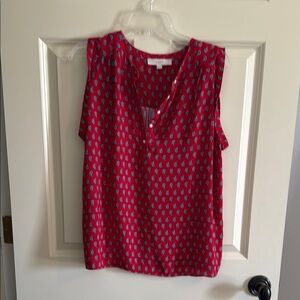 LOFT Vibrant Red Patterned Sleeveless Blouse